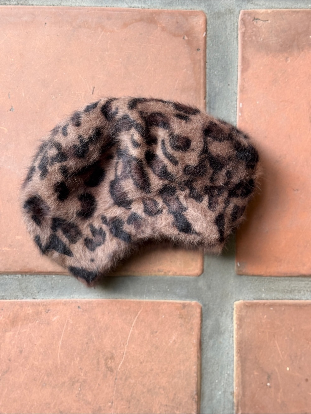 Angora and Acrylic Fur Leopard Print Beret - Brown